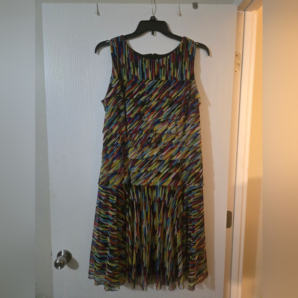 I LE New York Multicolor Rainbow Fit & Flare Sleeveless Skater Dress Plus Sz 18